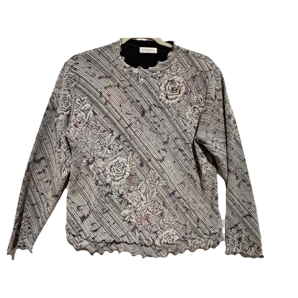 Vintage Soliel D’or Tokyo Floral Lined Ruffled Knit Top Womens‎ Sz M whimsigoth